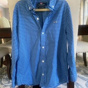 Blue checkered kids Vineyard Vine Performance button down Shirt
